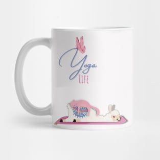 Llama and a cute, funny cat doing yoga Mug